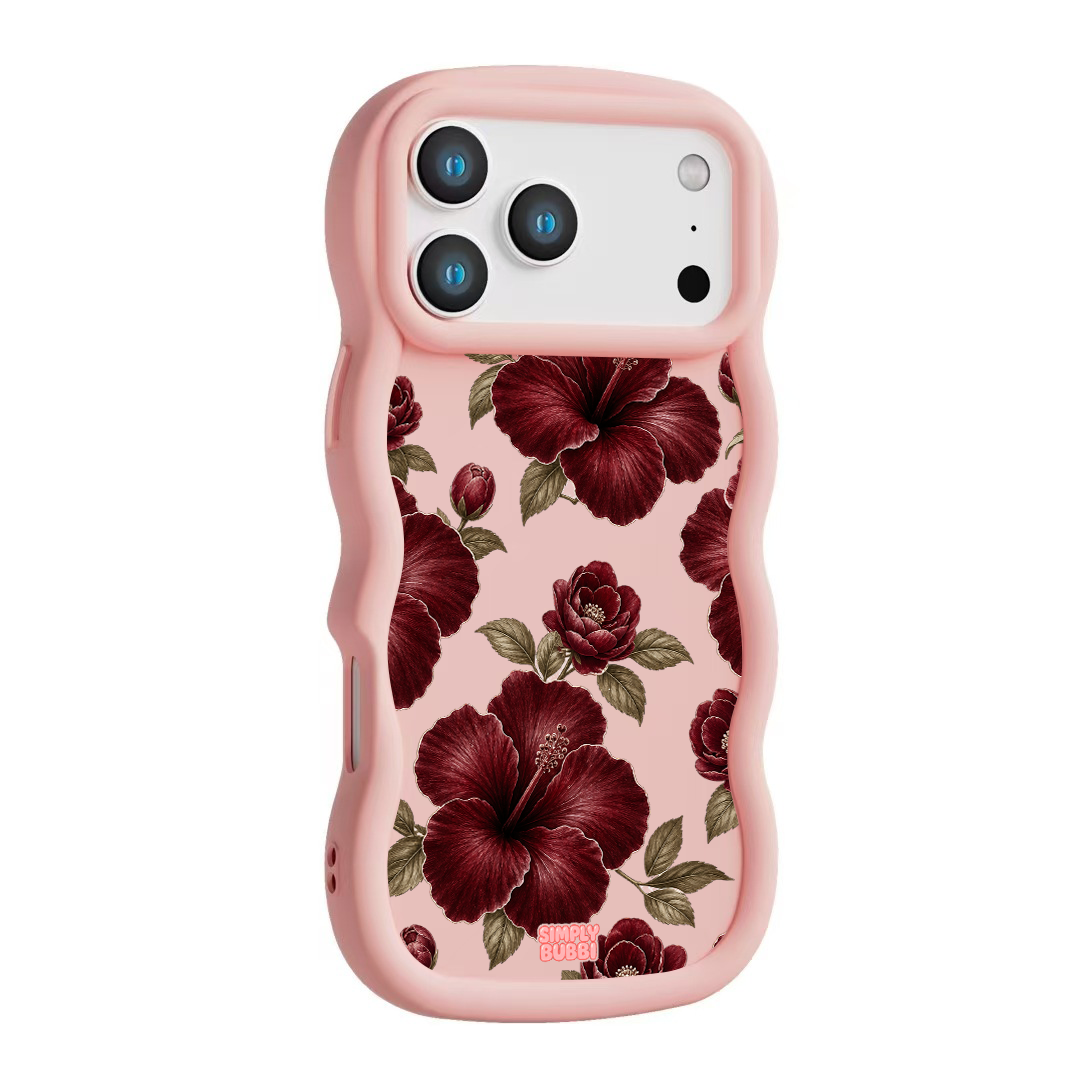 Oxblood Hibiscus Pattern Wavy iPhone Case – product view 9