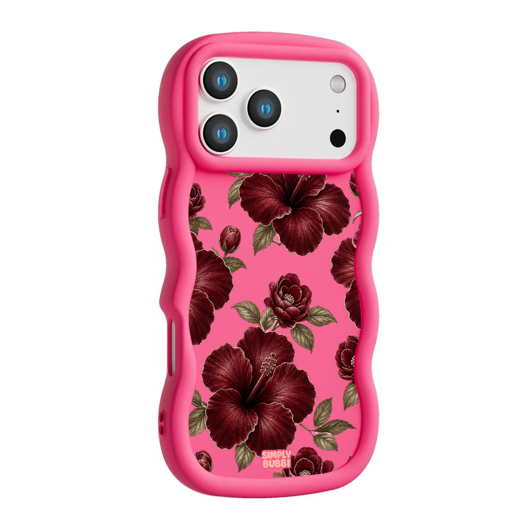 Oxblood Hibiscus Pattern Wavy iPhone Case – product view 10