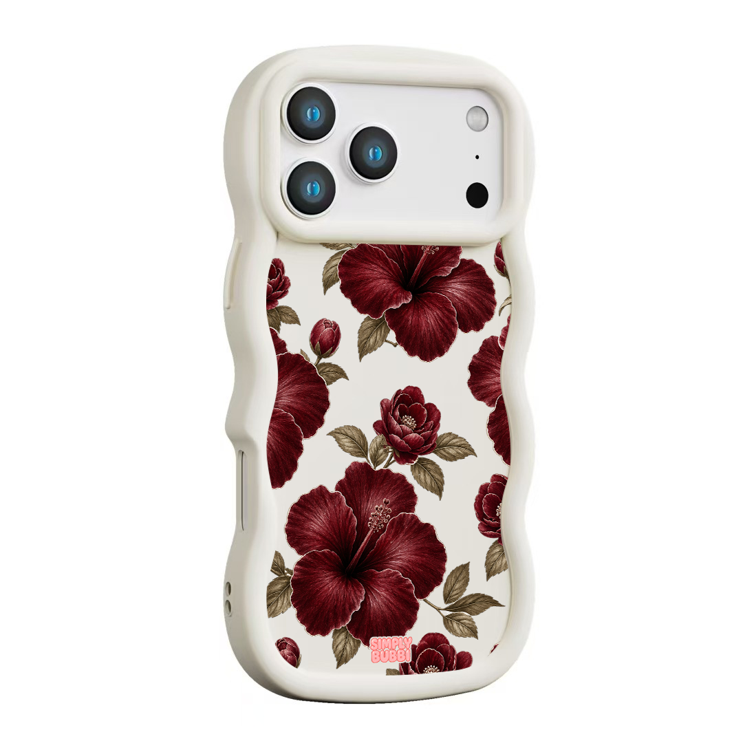 Oxblood Hibiscus Pattern Wavy iPhone Case – product view 11
