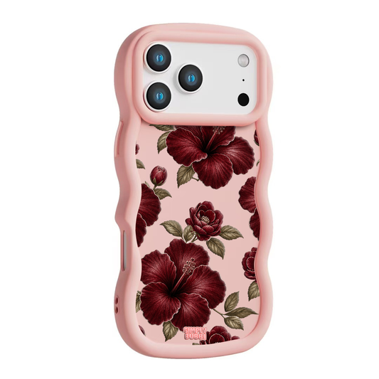 Oxblood Hibiscus Pattern Wavy iPhone Case – Blush color