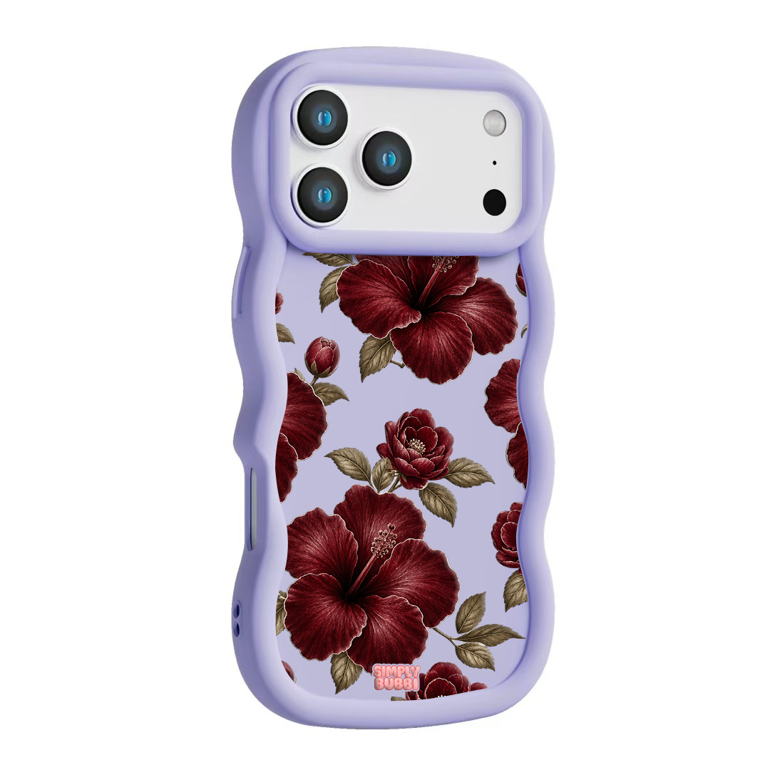 Oxblood Hibiscus Pattern Wavy iPhone Case – Lilac color