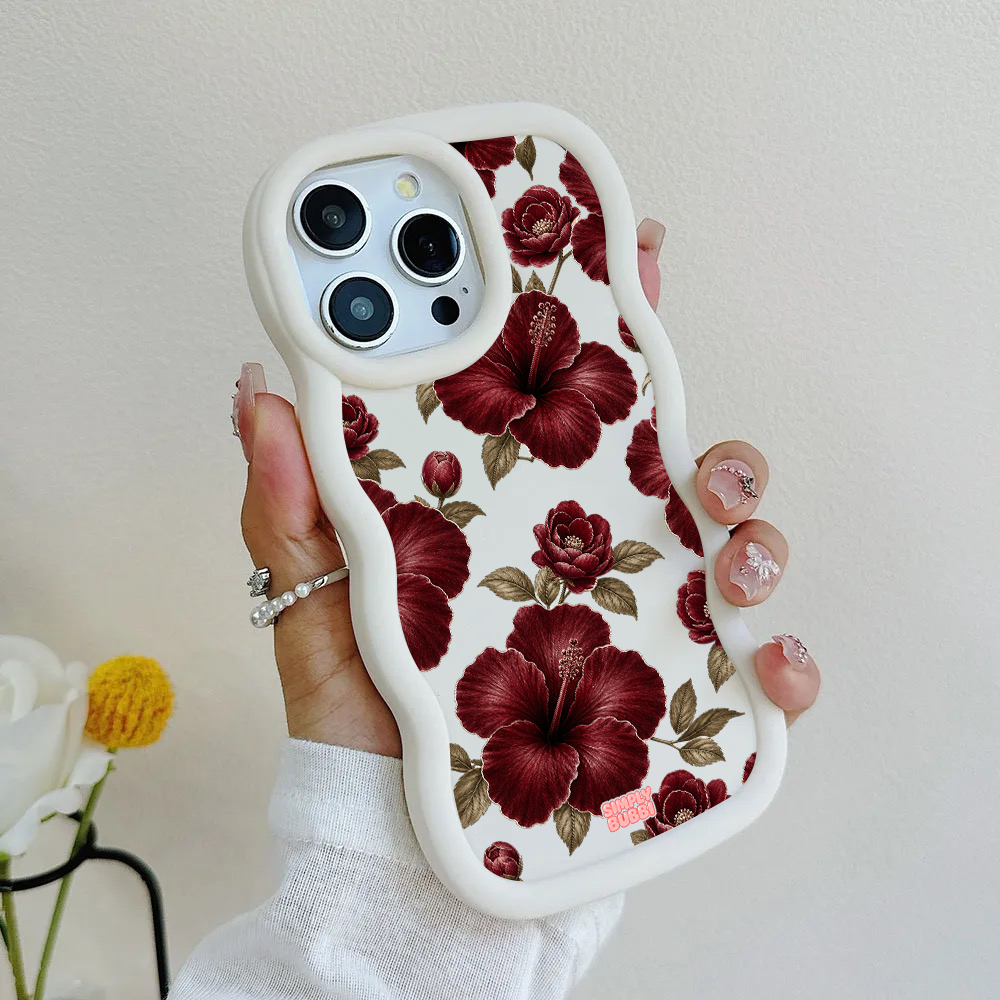 Oxblood Hibiscus Pattern Wavy iPhone Case – product view 4