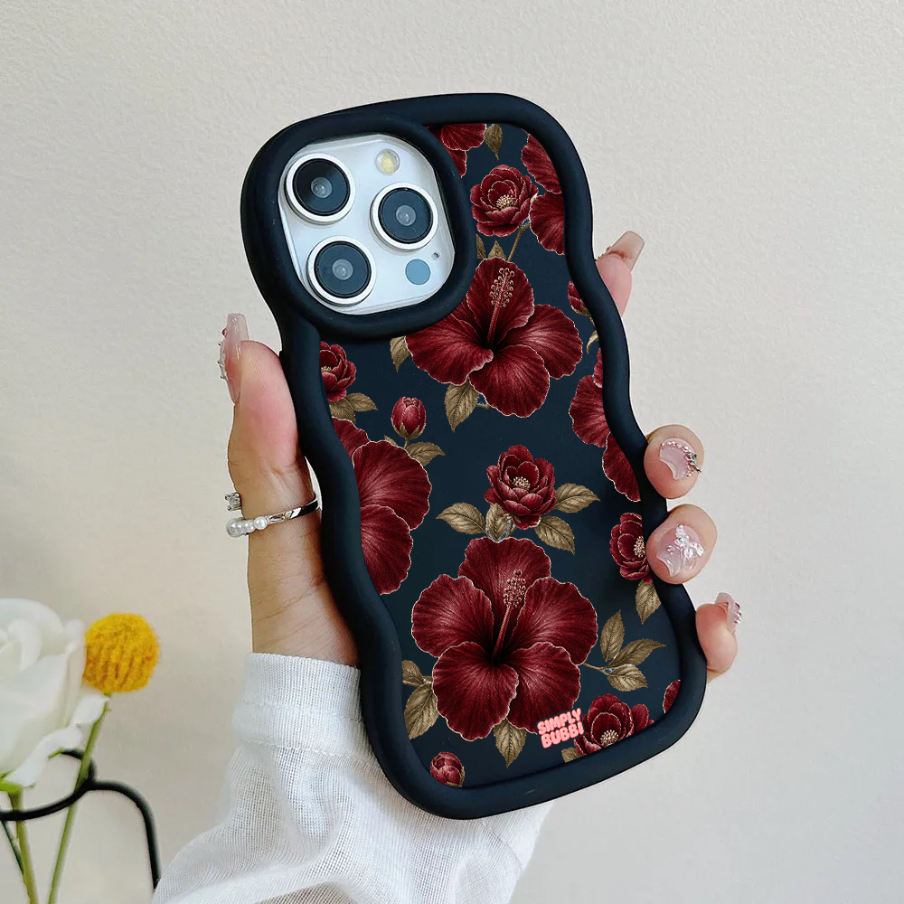 Oxblood Hibiscus Pattern Wavy iPhone Case – product view 5