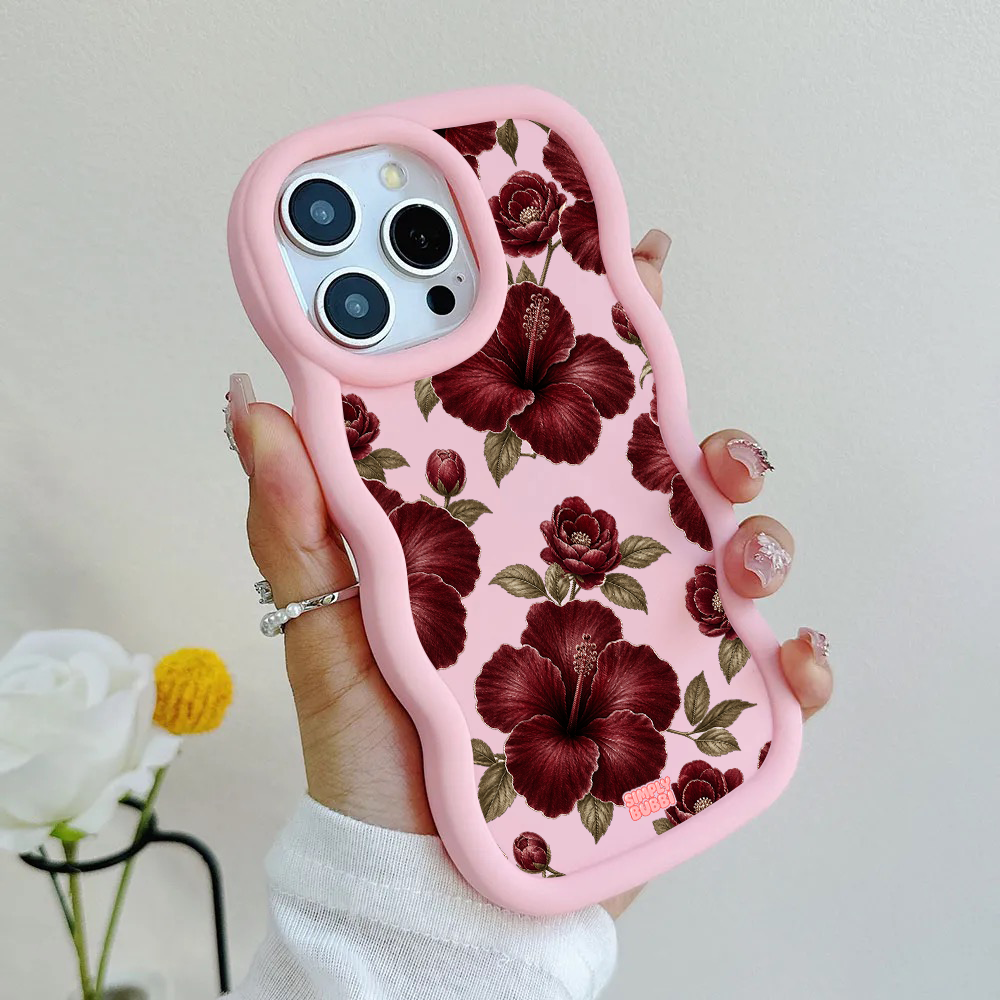 Oxblood Hibiscus Pattern Wavy iPhone Case – product view 6