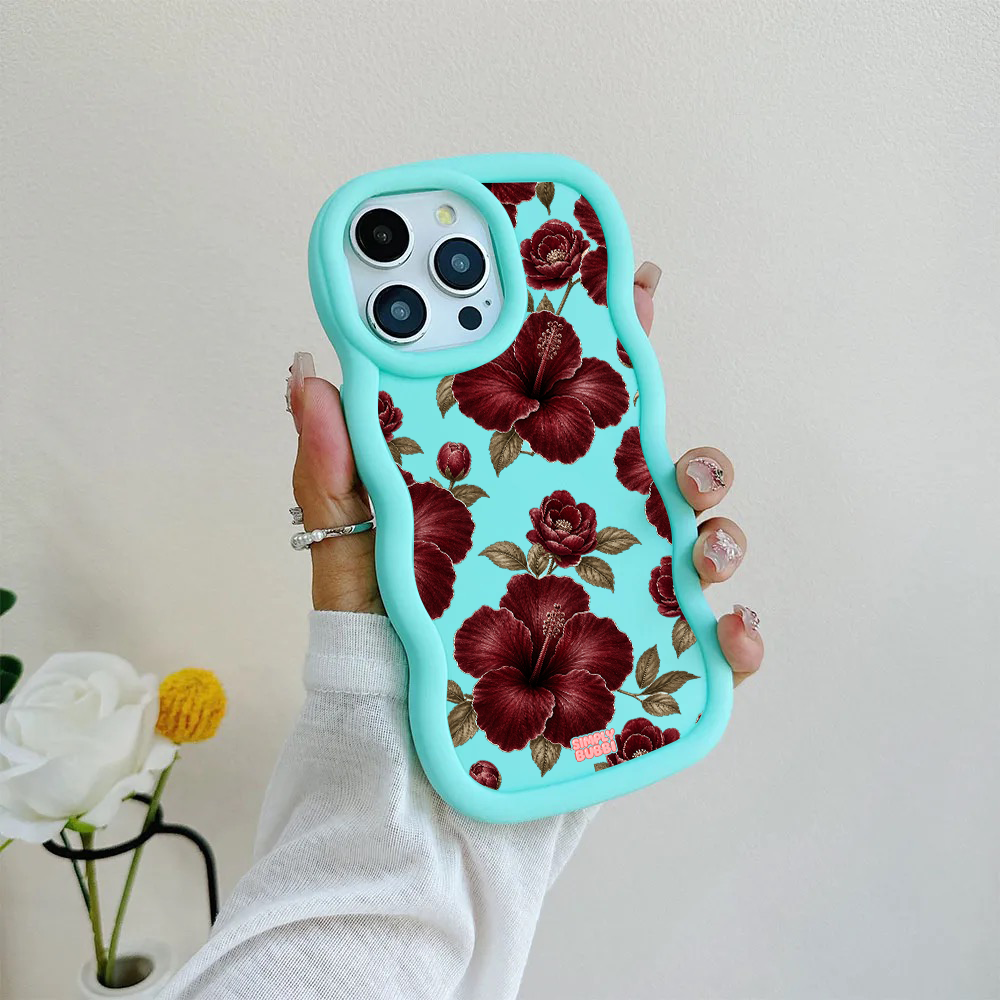 Oxblood Hibiscus Pattern Wavy iPhone Case – product view 7