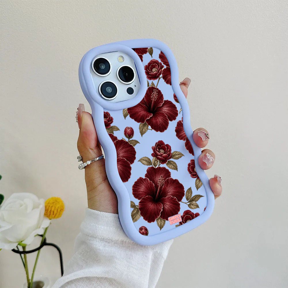 Oxblood Hibiscus Pattern Wavy iPhone Case – product view 8