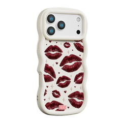 Oxblood Kiss Print Repeat Wavy iPhone Case – Cream