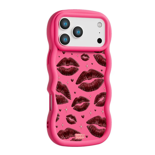 Oxblood Kiss Print Repeat Wavy iPhone Case – Hot Pink color