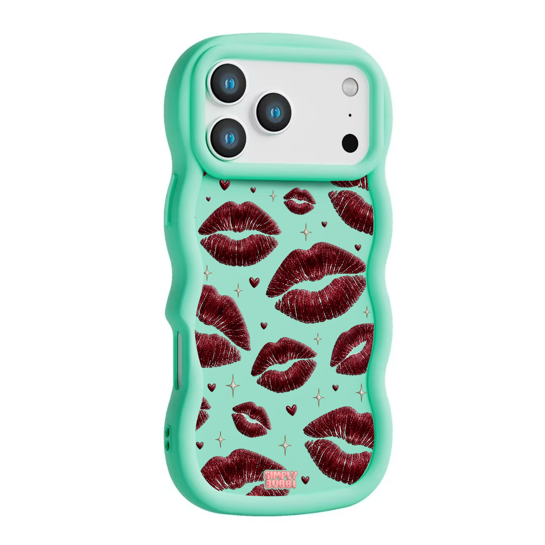 Oxblood Kiss Print Repeat Wavy iPhone Case – Mint color