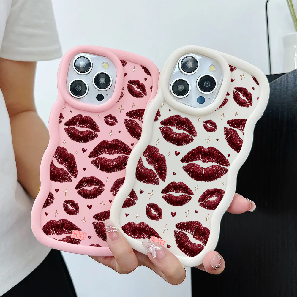 Oxblood Kiss Print Repeat Wavy iPhone Case – product view 2