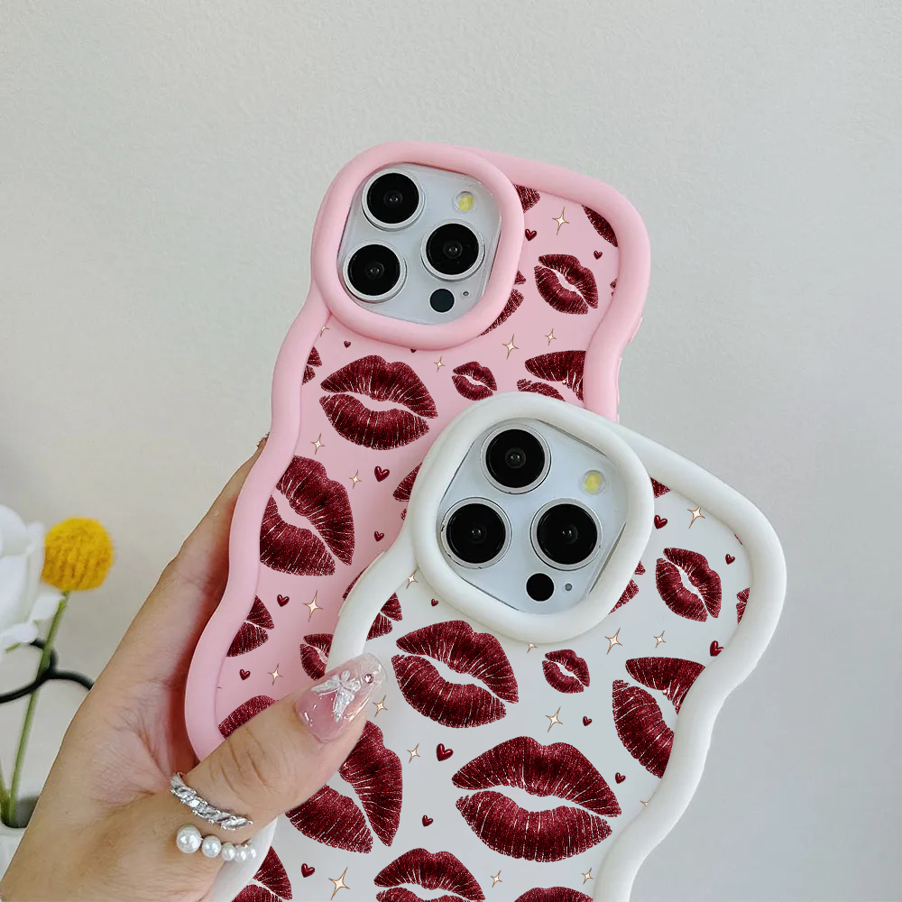 Oxblood Kiss Print Repeat Wavy iPhone Case – product view 3