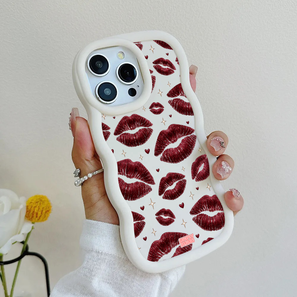 Oxblood Kiss Print Repeat Wavy iPhone Case – product view 4