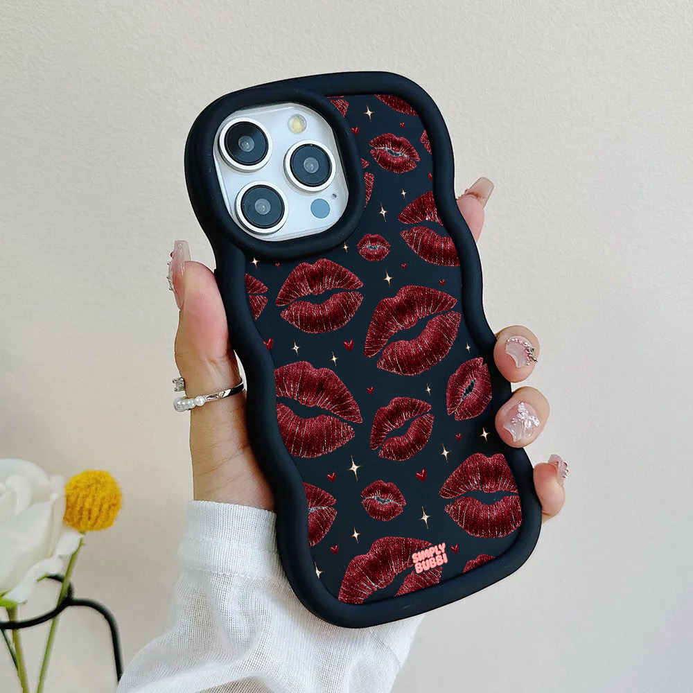 Oxblood Kiss Print Repeat Wavy iPhone Case – product view 5