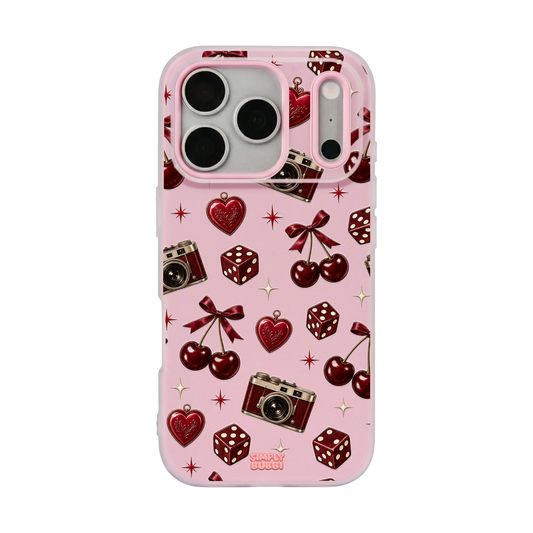 Oxblood Retro Charm Repeat Pop iPhone Case – Blush color