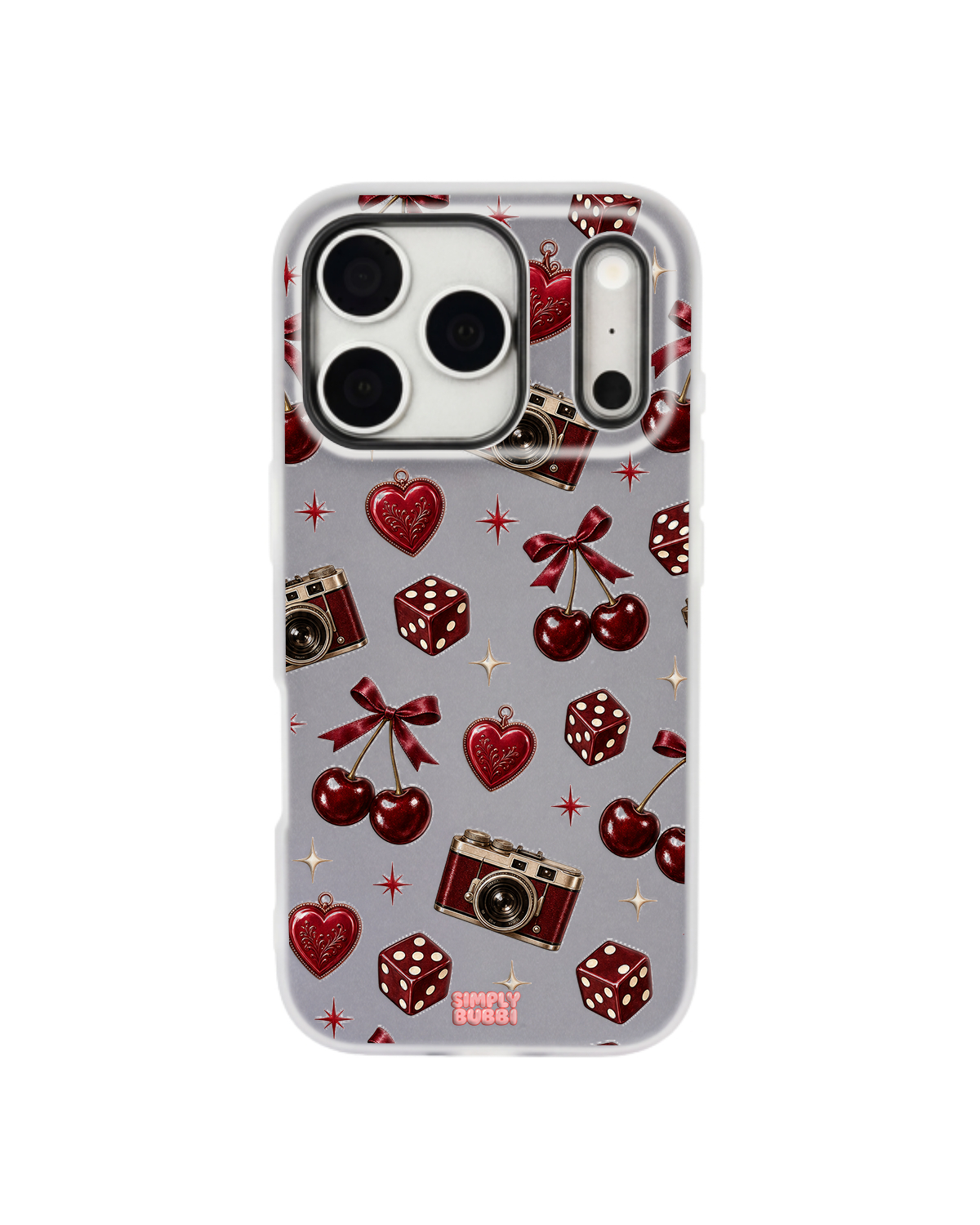 Oxblood Retro Charm Repeat Pop iPhone Case – Gray color