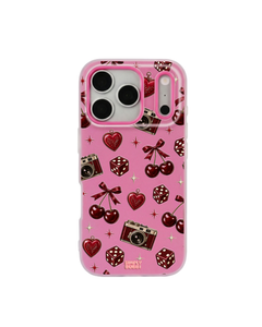 Oxblood Retro Charm Repeat Pop iPhone Case – Hot Pink