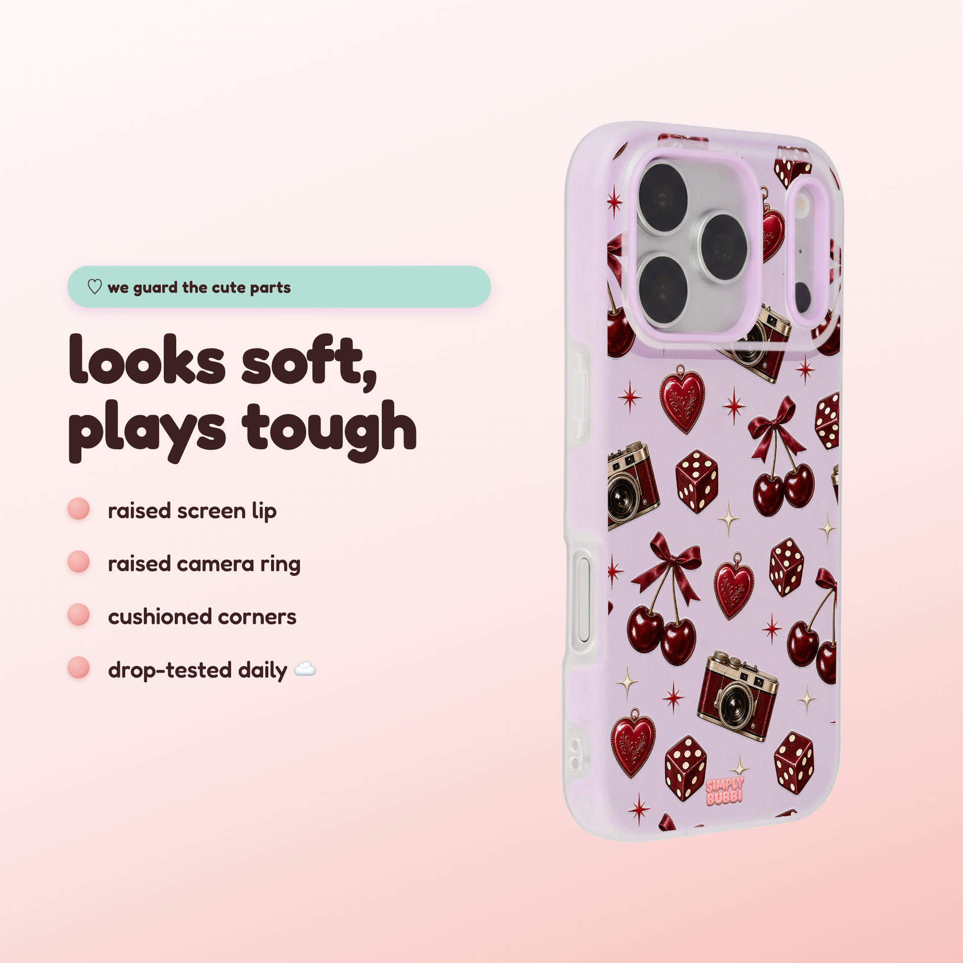 Oxblood Retro Charm Repeat Pop iPhone Case – product view 3
