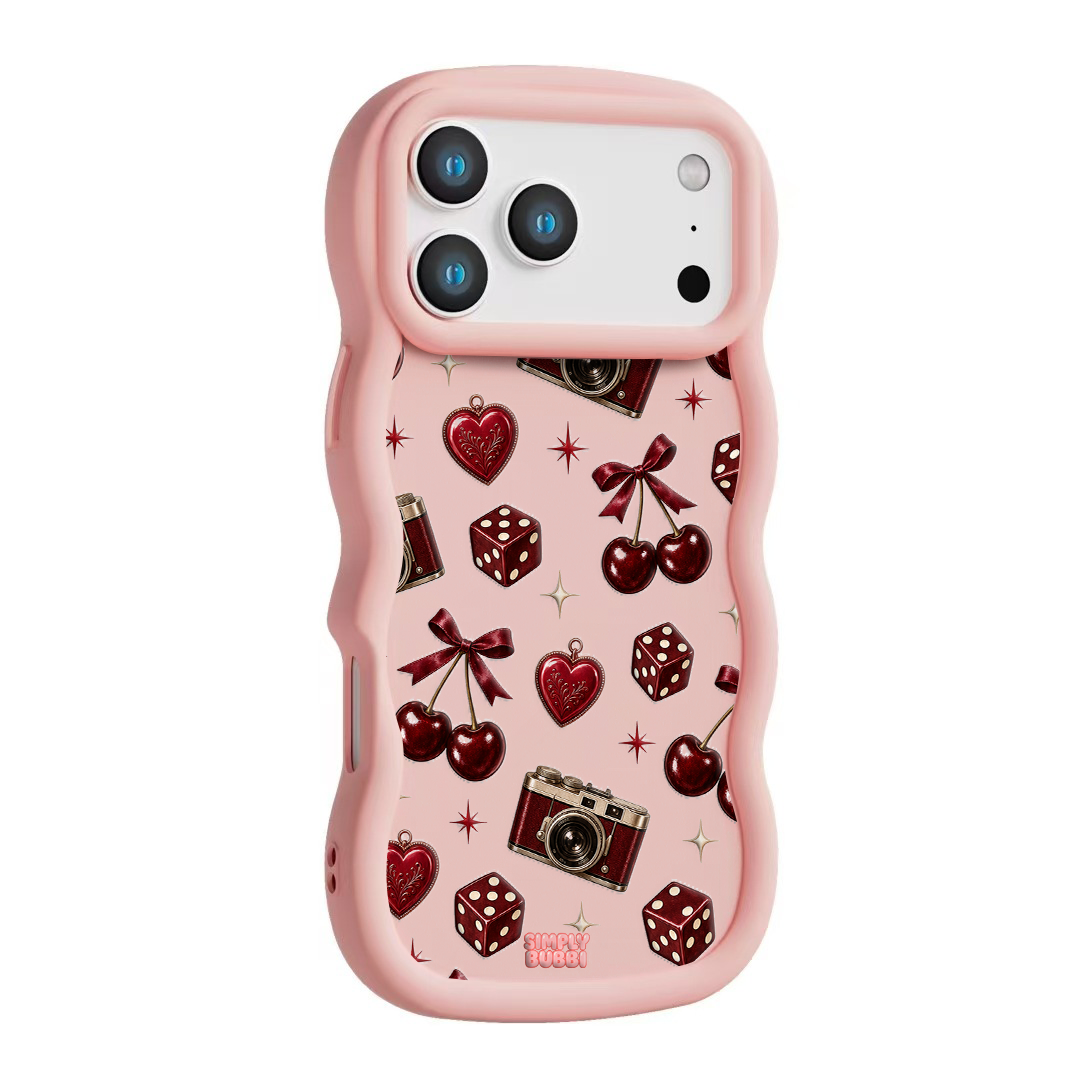 Oxblood Retro Charm Repeat Wavy iPhone Case – Blush color