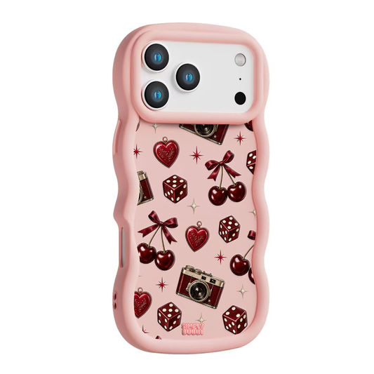 Oxblood Retro Charm Repeat Wavy iPhone Case – Blush color