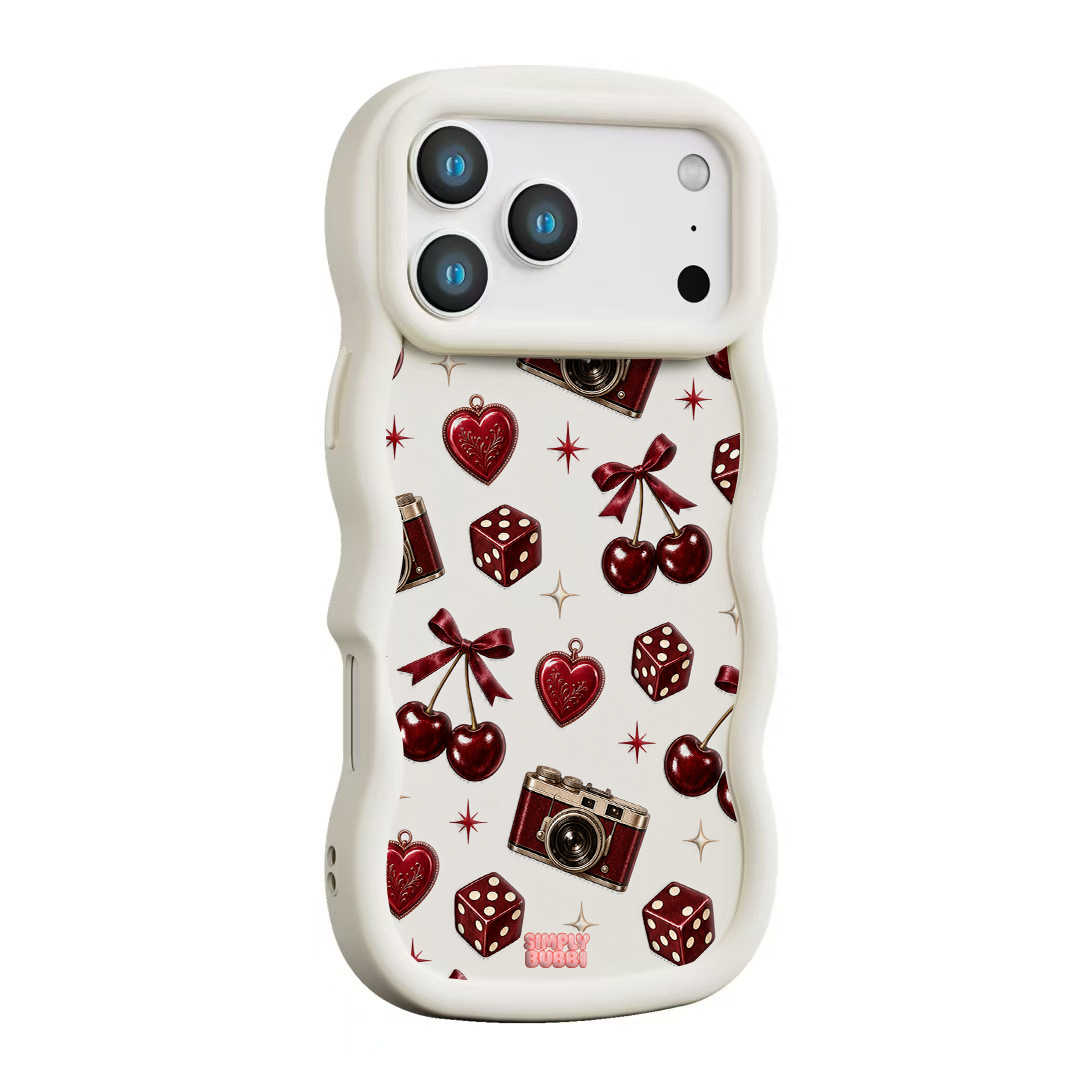 Oxblood Retro Charm Repeat Wavy iPhone Case – Cream color