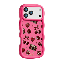 Oxblood Retro Charm Repeat Wavy iPhone Case – Hot Pink