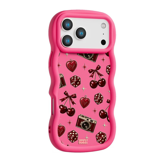 Oxblood Retro Charm Repeat Wavy iPhone Case – Hot Pink color