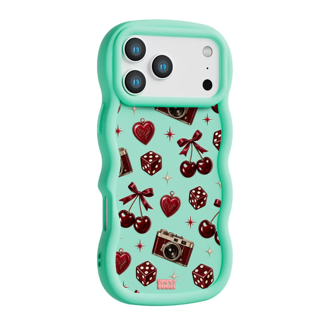 Oxblood Retro Charm Repeat Wavy iPhone Case – Mint color