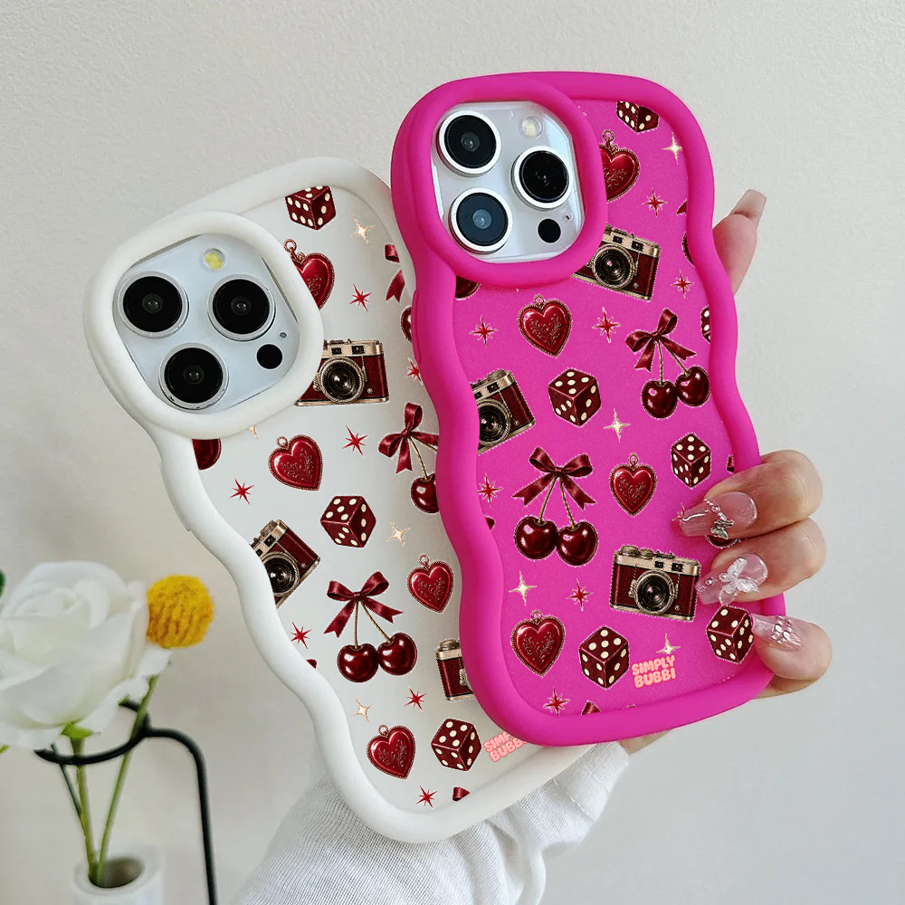 Oxblood Retro Charm Repeat Wavy iPhone Case – product view 1