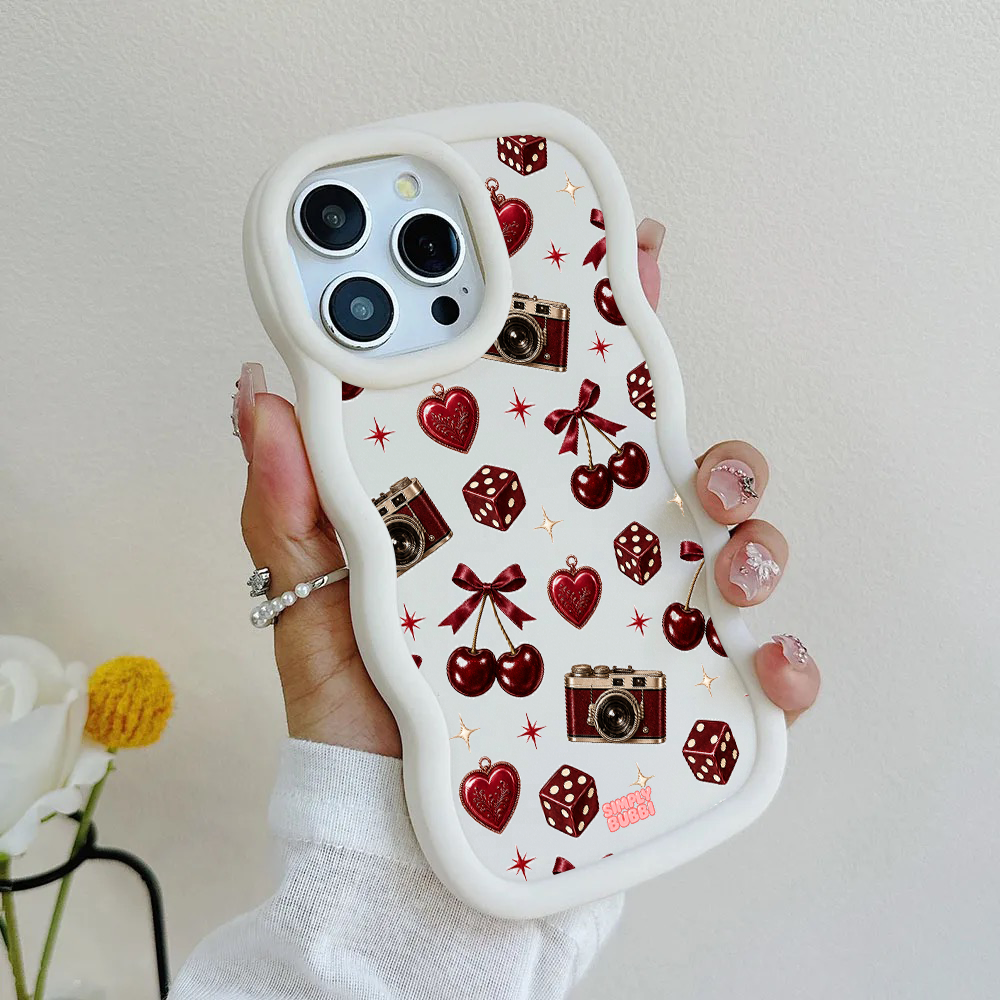 Oxblood Retro Charm Repeat Wavy iPhone Case
