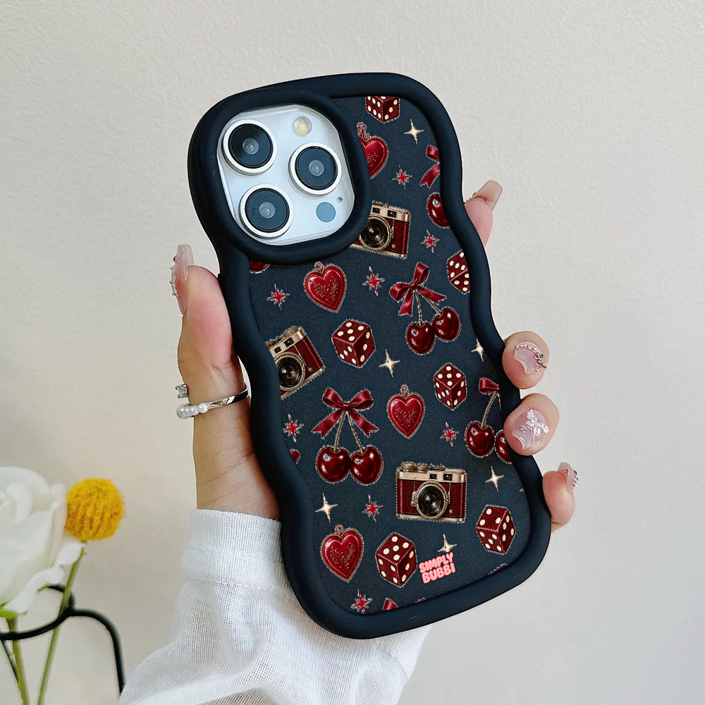 Oxblood Retro Charm Repeat Wavy iPhone Case