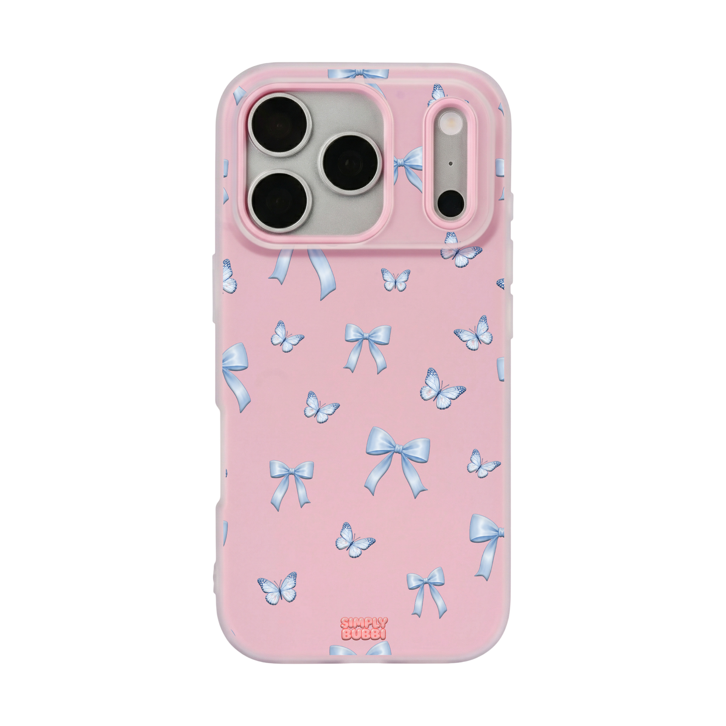 Blue Bow Butterfly Repeat Pop iPhone Case – Blush color