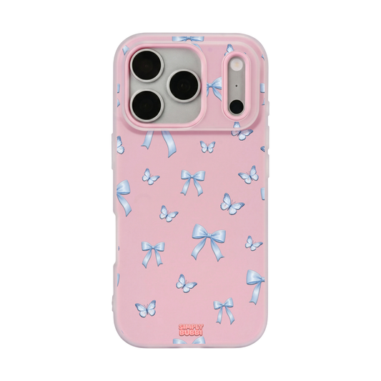 Blue Bow Butterfly Repeat Pop iPhone Case – Blush color