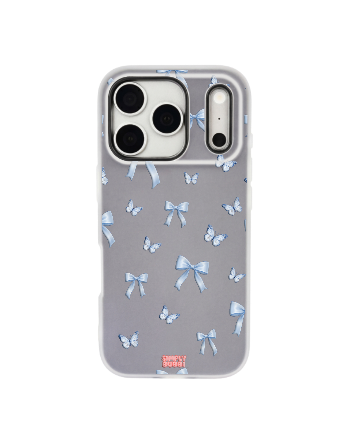 Blue Bow Butterfly Repeat Pop iPhone Case – Gray color