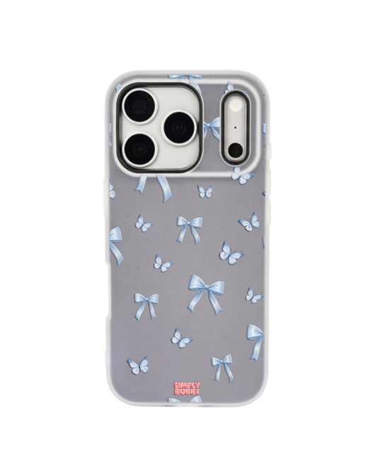 Blue Bow Butterfly Repeat Pop iPhone Case – Gray color