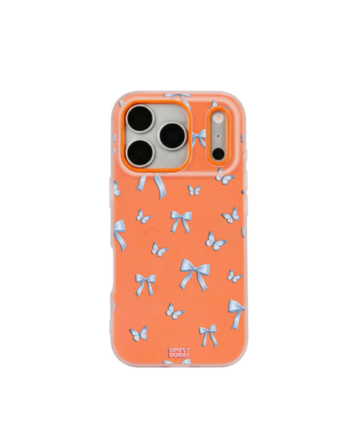 Blue Bow Butterfly Repeat Pop iPhone Case – Orange color