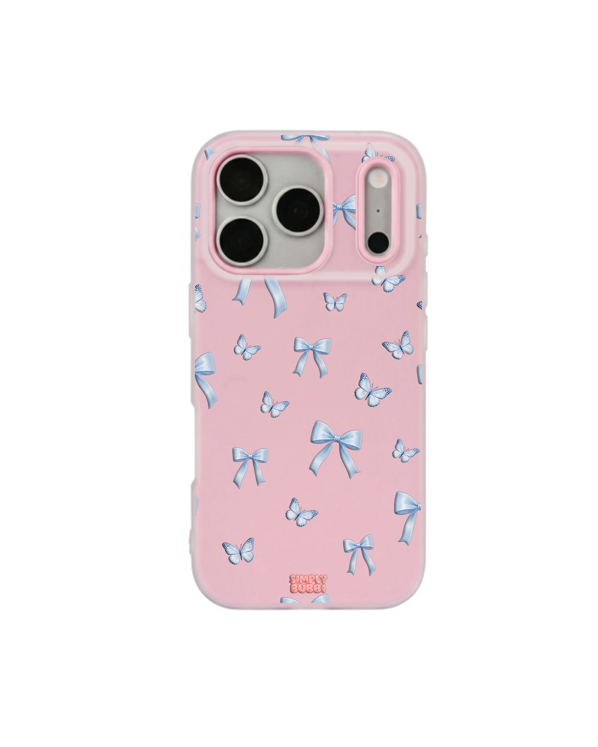 Blue Bow Butterfly Repeat Pop iPhone Case – Pink color