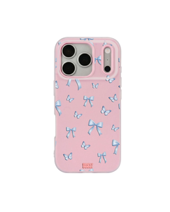 Blue Bow Butterfly Repeat Pop iPhone Case – Pink