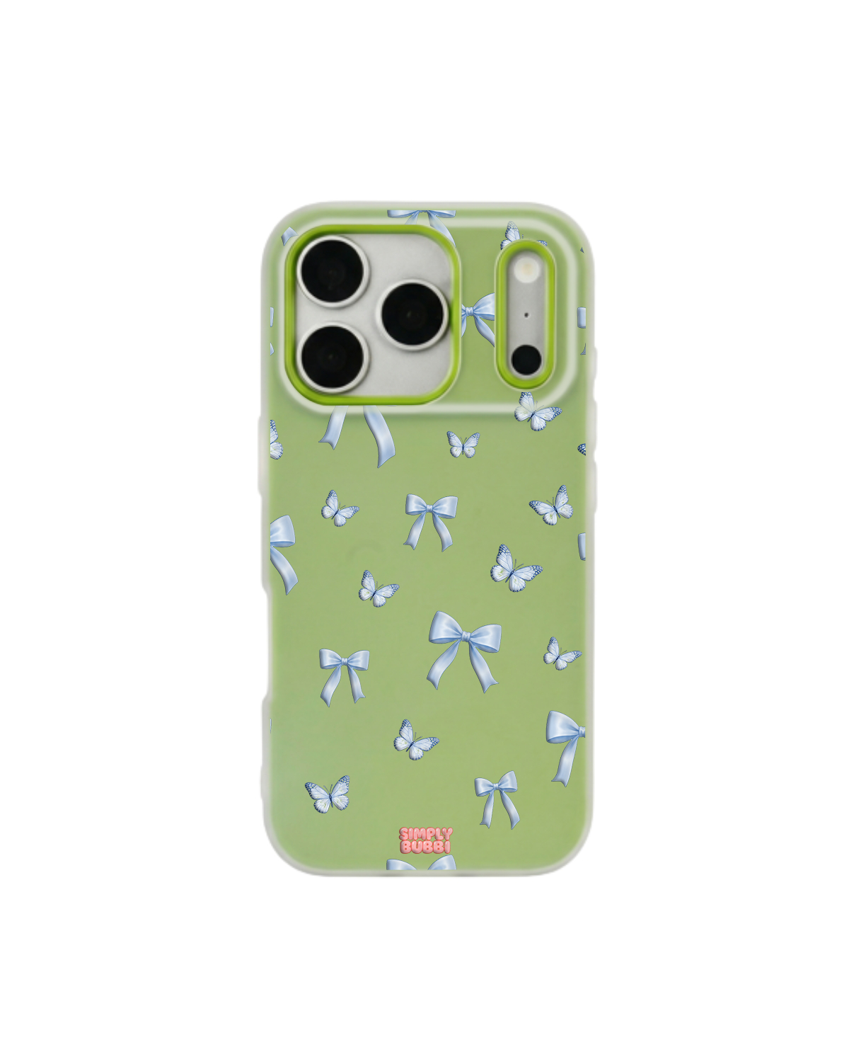 Blue Bow Butterfly Repeat Pop iPhone Case – Lime color