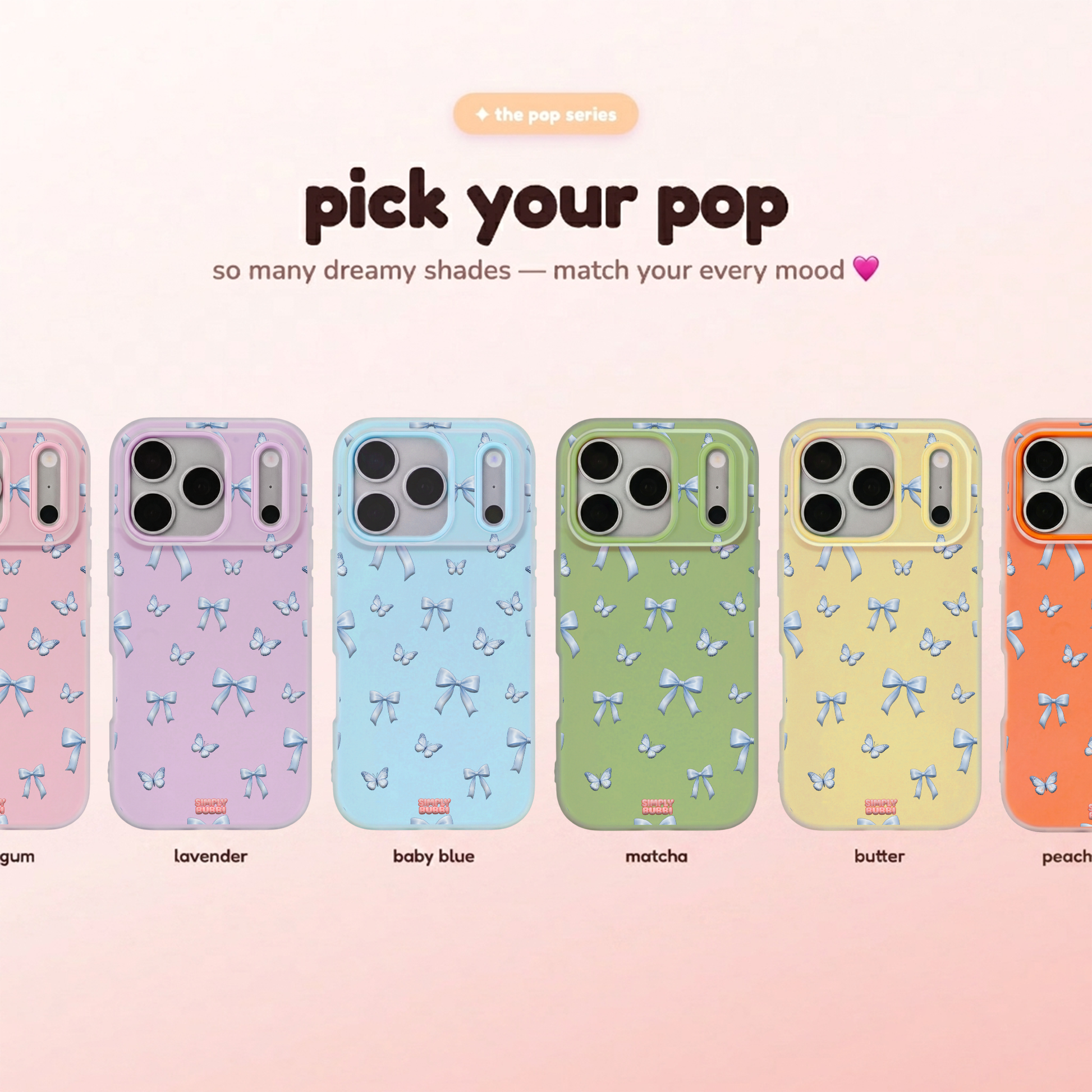 Blue Bow Butterfly Repeat Pop iPhone Case – product view 1
