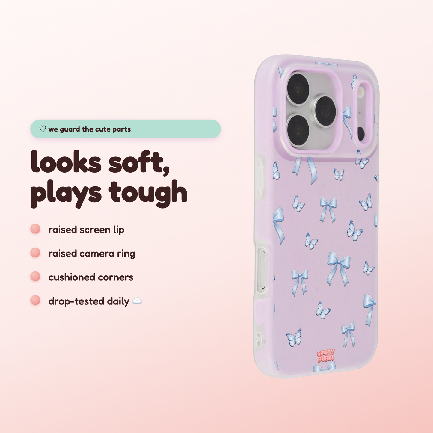 Blue Bow Butterfly Repeat Pop iPhone Case – product view 3