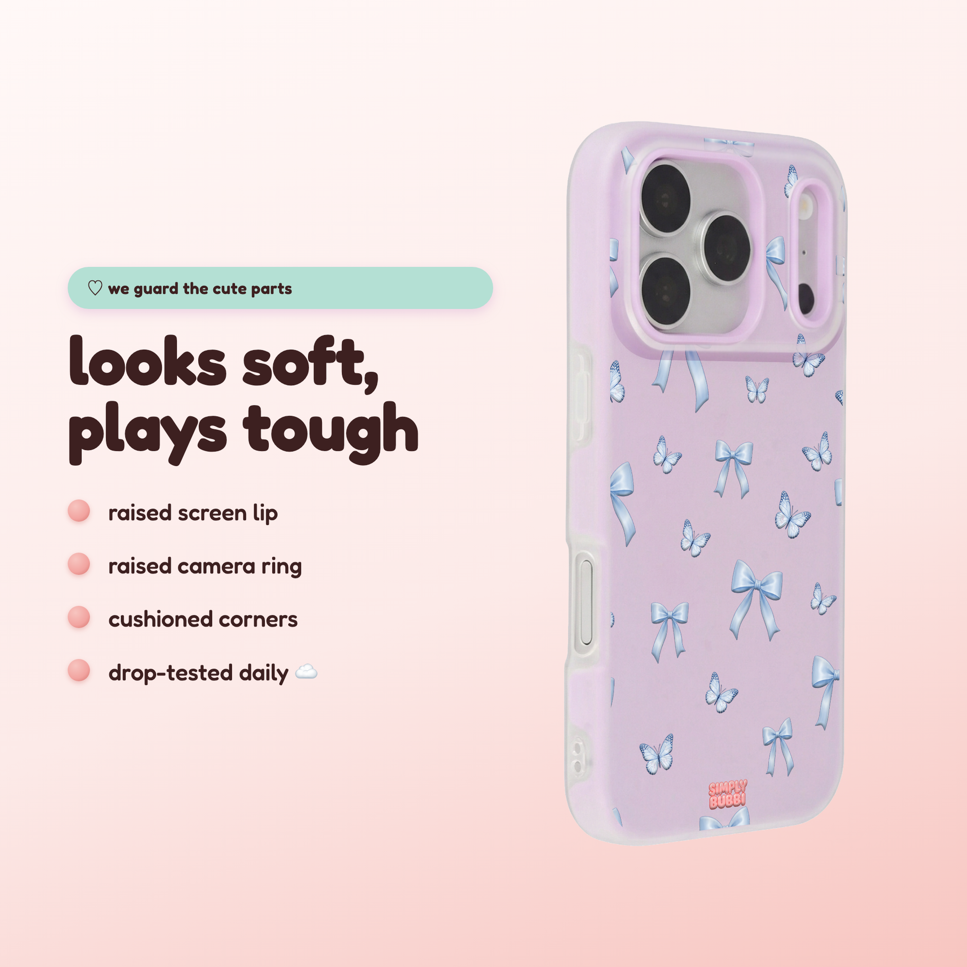 Blue Bow Butterfly Repeat Pop iPhone Case – product view 3