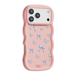 Blue Bow Butterfly Repeat Wavy iPhone Case – Blush