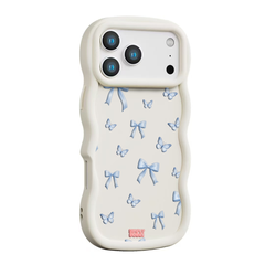 Blue Bow Butterfly Repeat Wavy iPhone Case – Cream