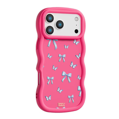 Blue Bow Butterfly Repeat Wavy iPhone Case – Hot Pink
