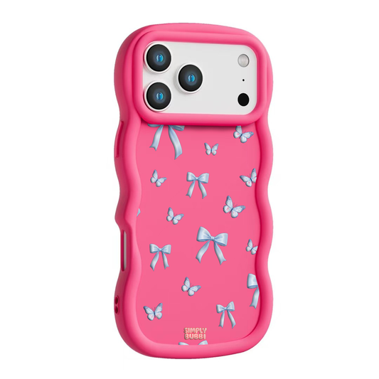 Blue Bow Butterfly Repeat Wavy iPhone Case – Hot Pink color