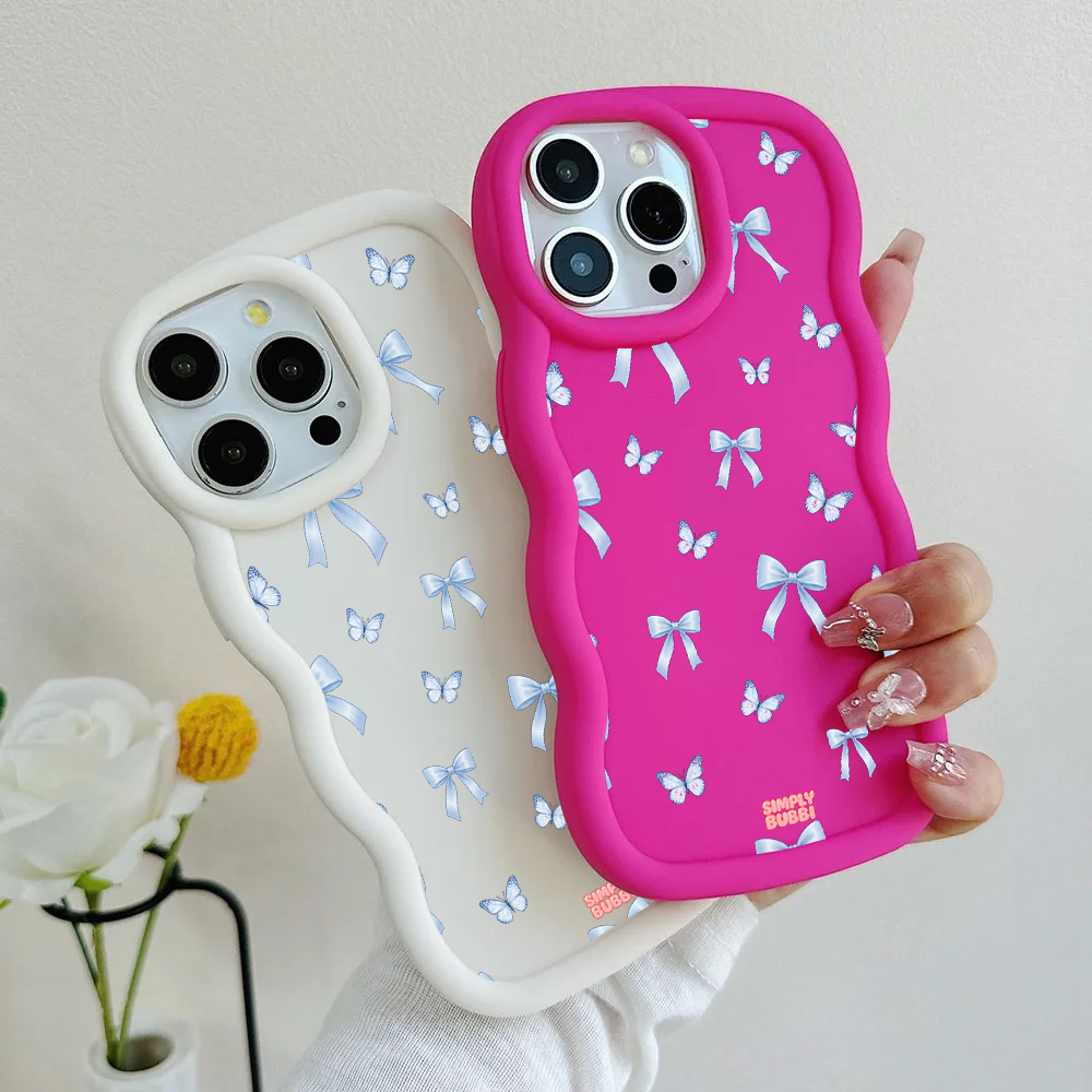 Blue Bow Butterfly Repeat Wavy iPhone Case