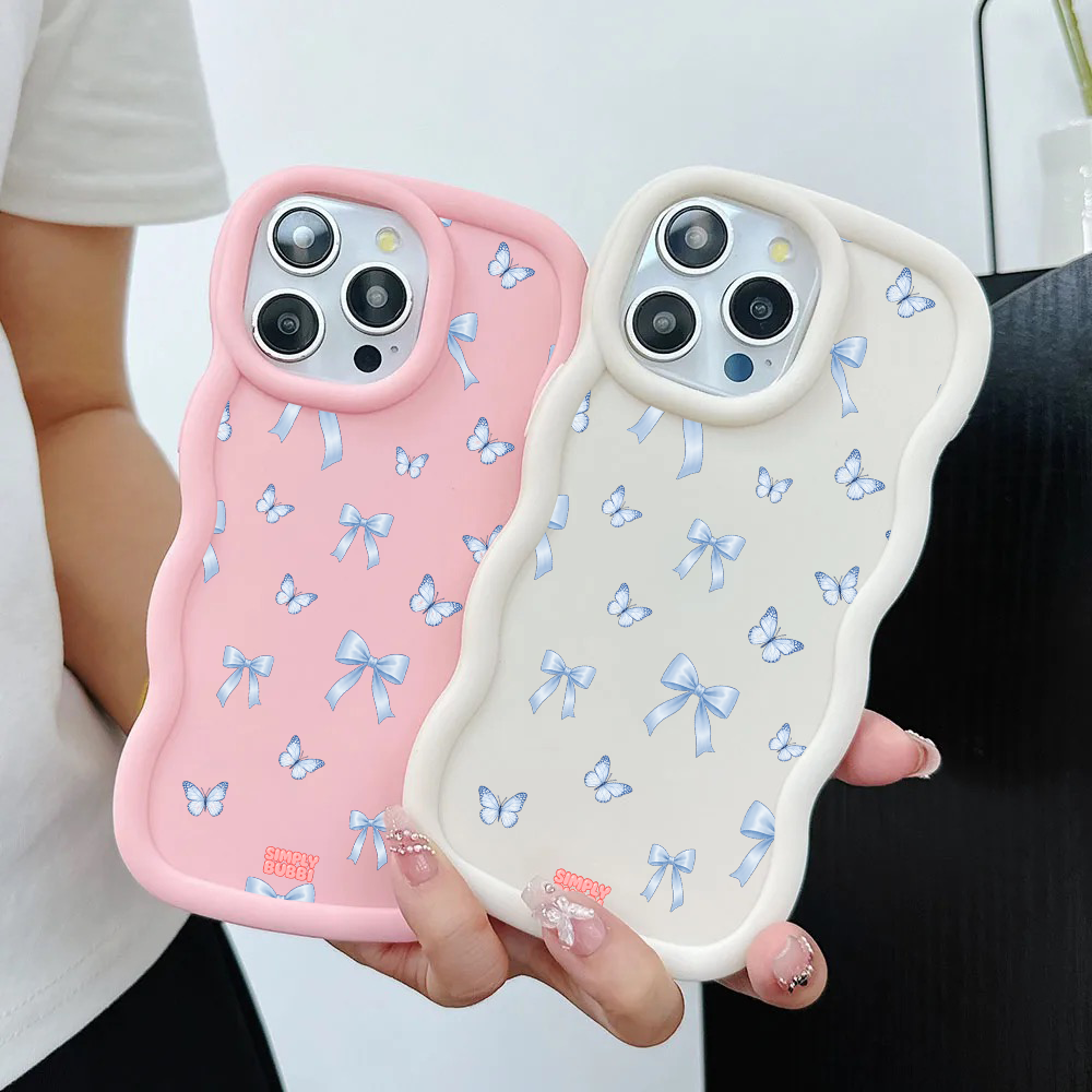 Blue Bow Butterfly Repeat Wavy iPhone Case – product view 2