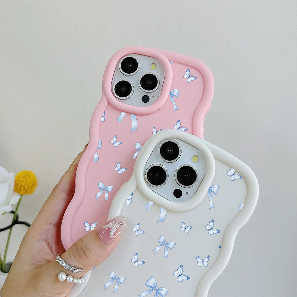 Blue Bow Butterfly Repeat Wavy iPhone Case
