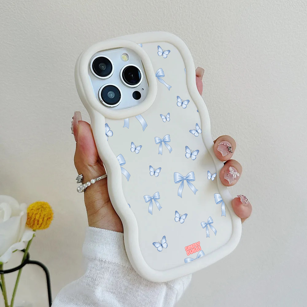 Blue Bow Butterfly Repeat Wavy iPhone Case – product view 4