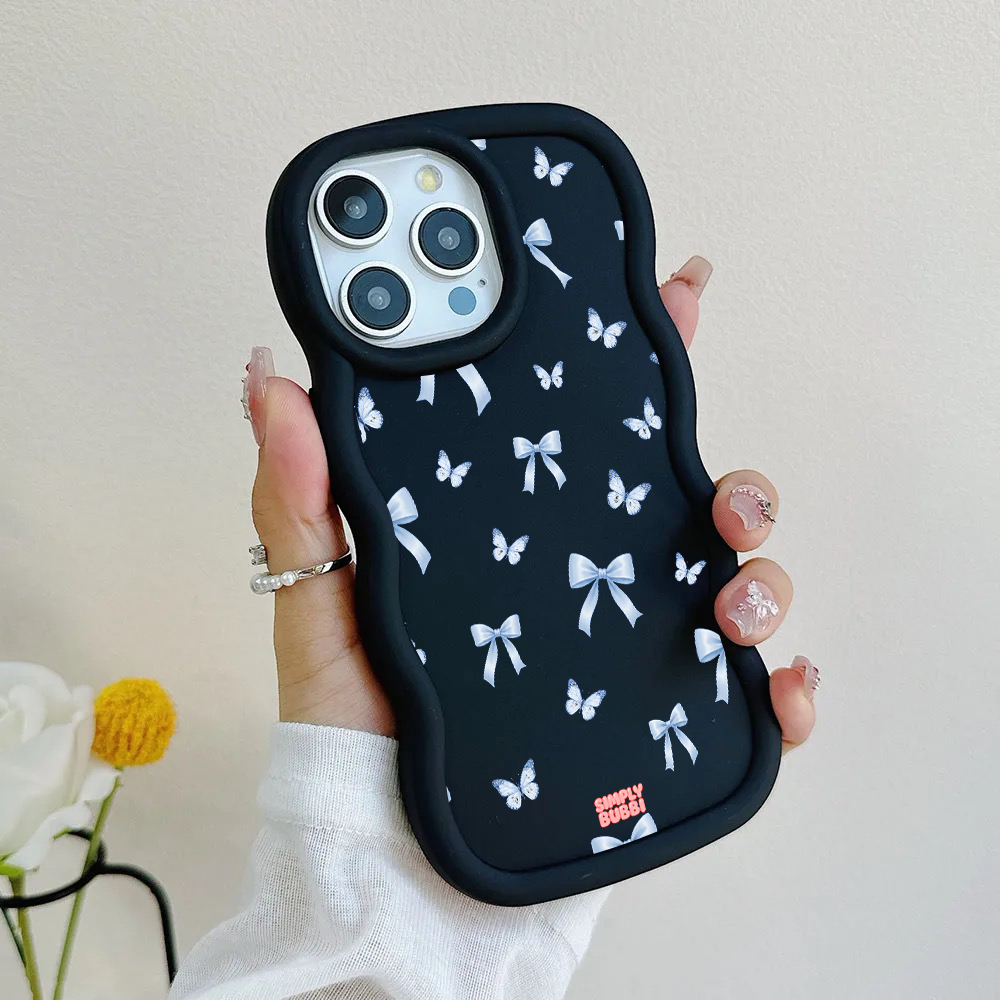 Blue Bow Butterfly Repeat Wavy iPhone Case – product view 5